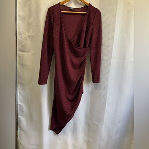 Eclipse Sparkling Burgundy Long Sleeve Dress - Size Large